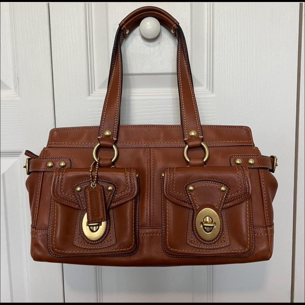 Vintage Coach Whiskey Legacy Double Turnlock Bag